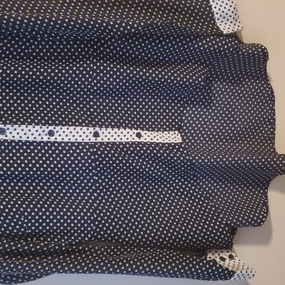 Forever 21 Modest womens size Medium polka dots dark blue white button-d… - Picture 16 of 16